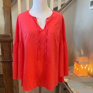 Boden Vibrant Coral Pink “Pop Peony” Boho-sleeve Blouse Size 6 US